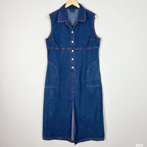 Vintage 90s Baccini Denim Midi Shirt Dress Button Front Size XL Women's